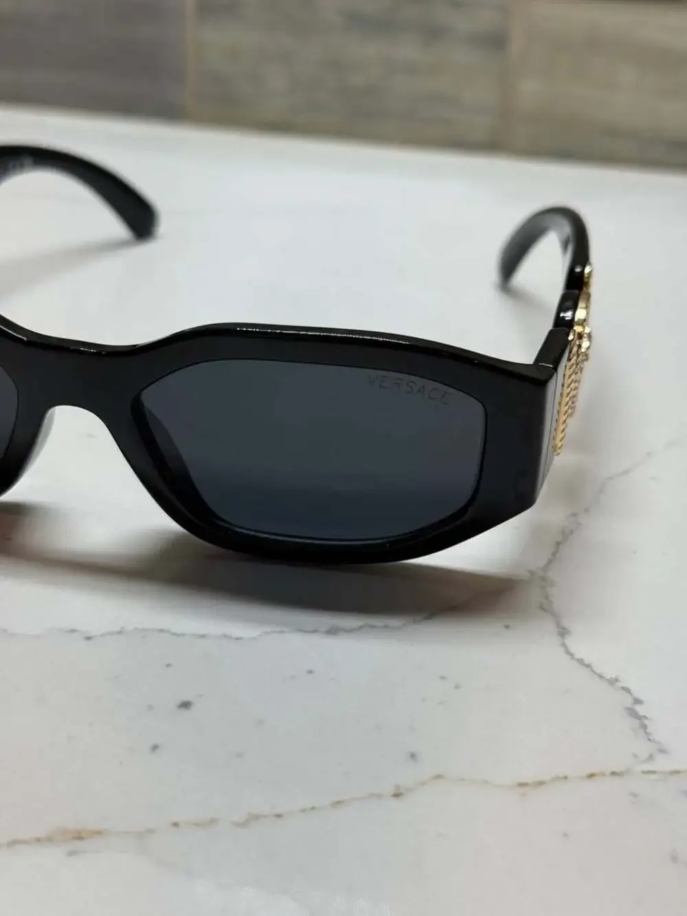 Versace VE4377 Black Logo Rectangular Sunglasses with Case and Box